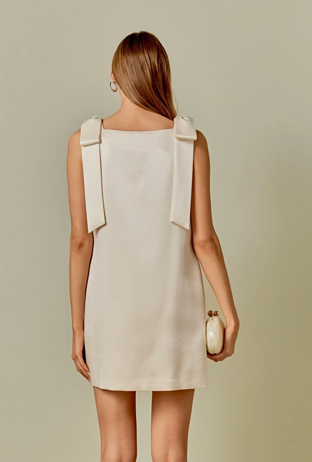 Velvet Satin Bow Mini Dress in Ivory