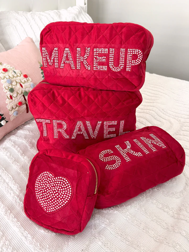 FINAL SALE Mini Red Velvet Heart Makeup Bag