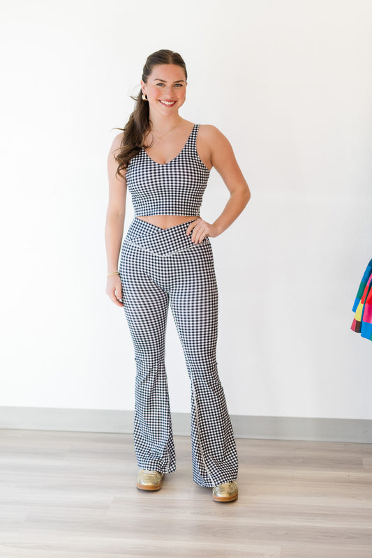 Black Gingham Aligned Cropped Top
