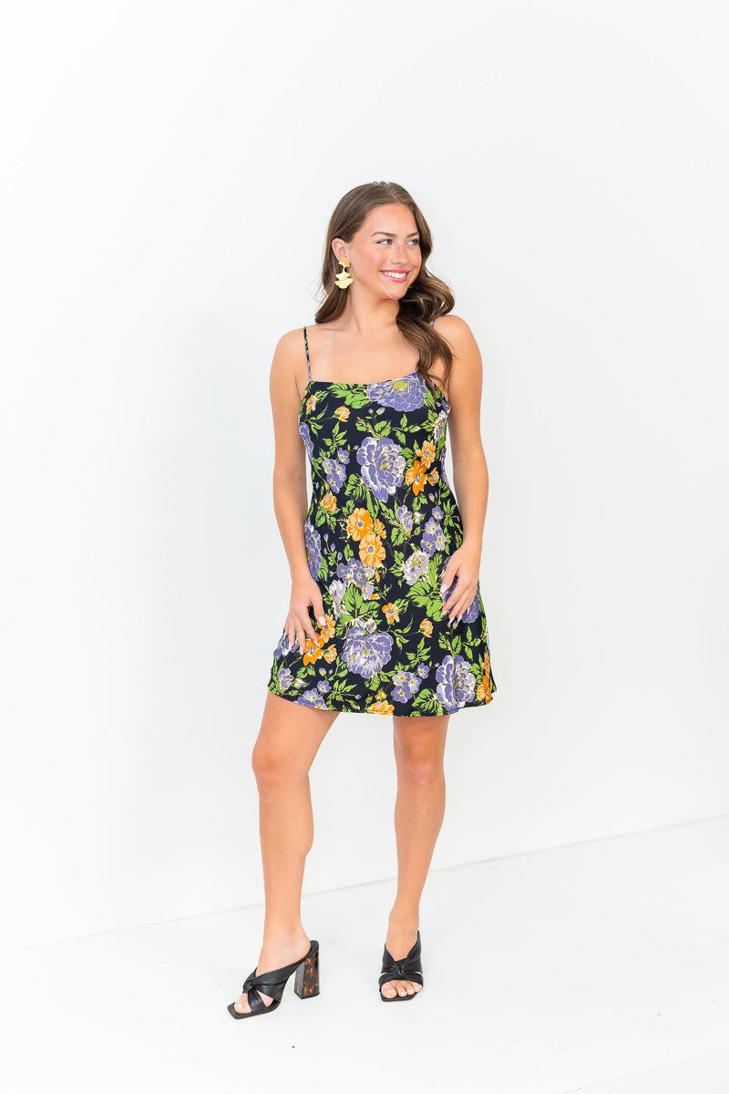 FINAL SALE Capri Floral Black Sleeveless Mini Dress