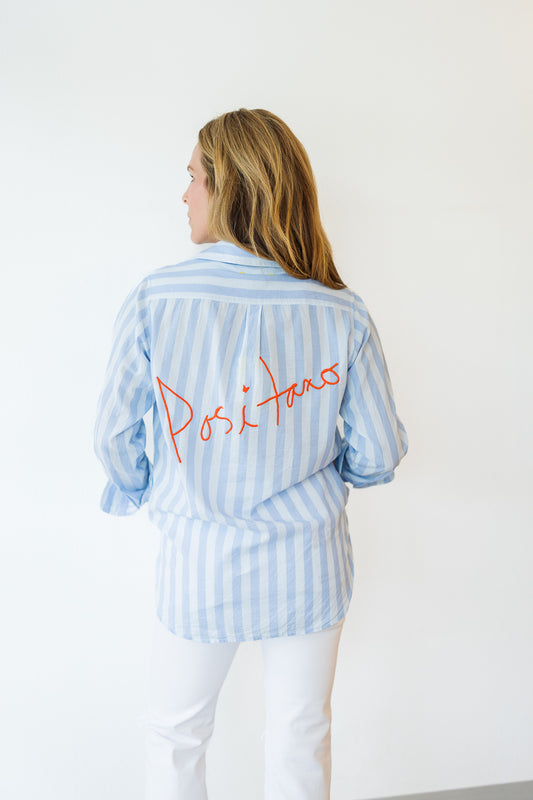 FINAL SALE Mia Stripe Positano Shirt in Santorini Blue