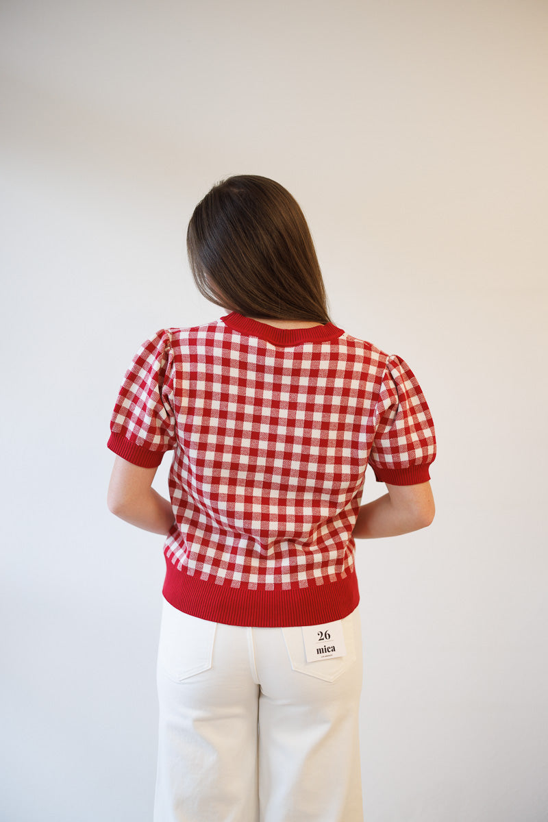 Gingham Field Short Sleeve Sweater