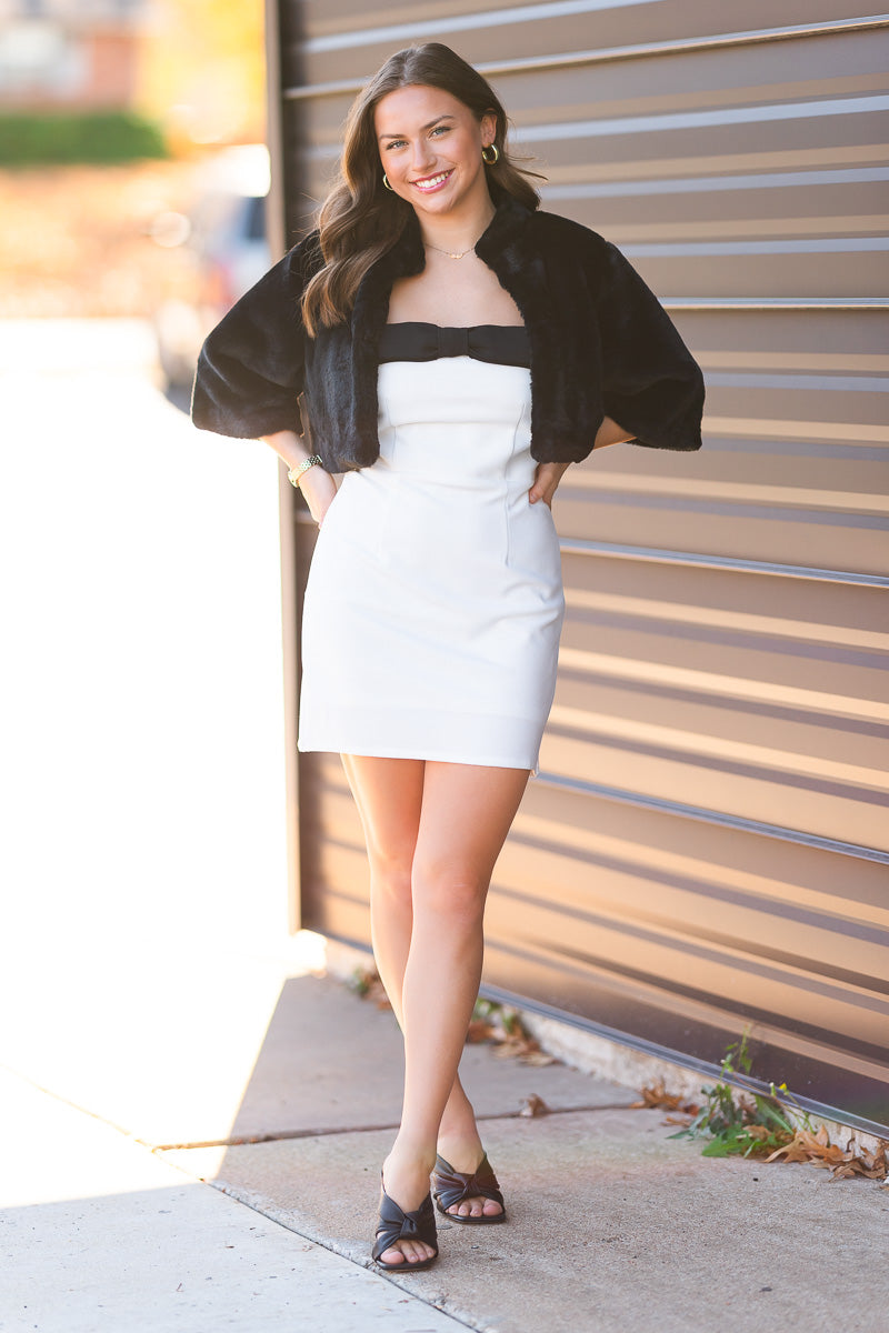 FINAL SALE Bella Bow Strapless Mini Dress in White