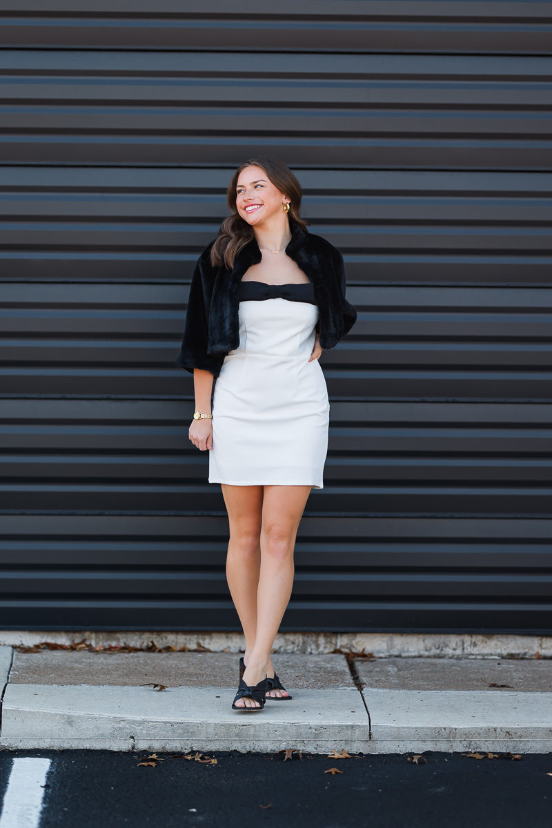 FINAL SALE Bella Bow Strapless Mini Dress in White