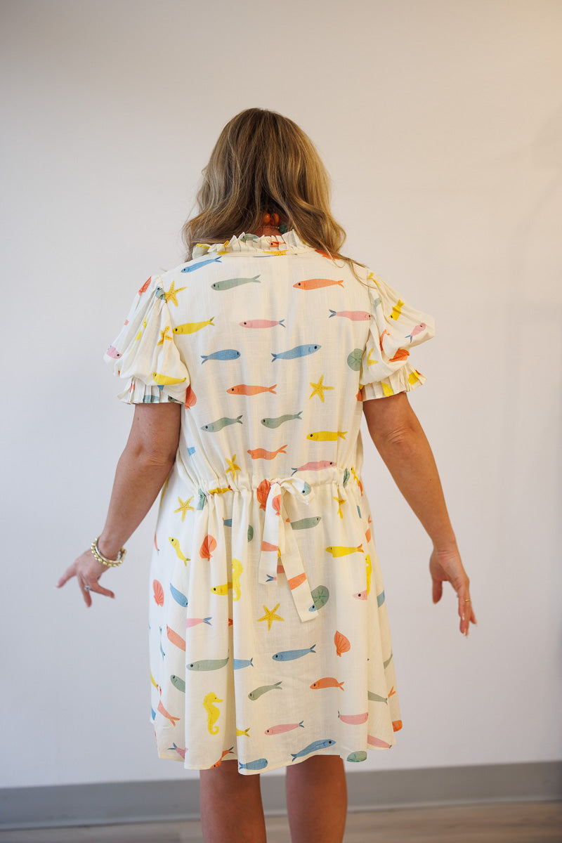 Darla Multi Fish Pleat Back Dress