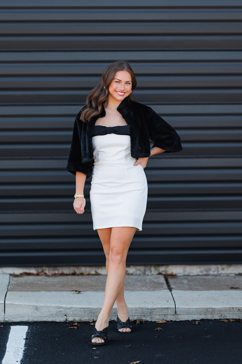 FINAL SALE Bella Bow Strapless Mini Dress in White