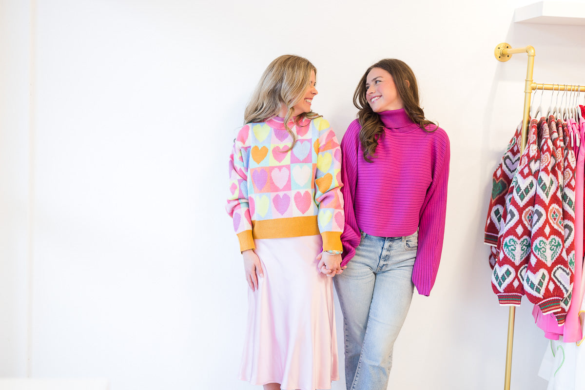 Fuchsia Mock Neck Wide Sleeve Top