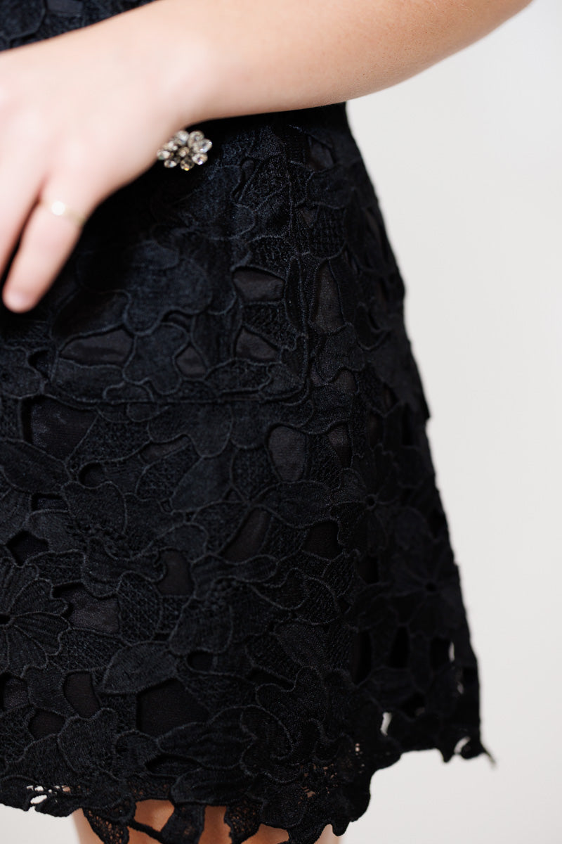 FINAL SALE Lottie Lace Sleeveless Embellished Dress in Black