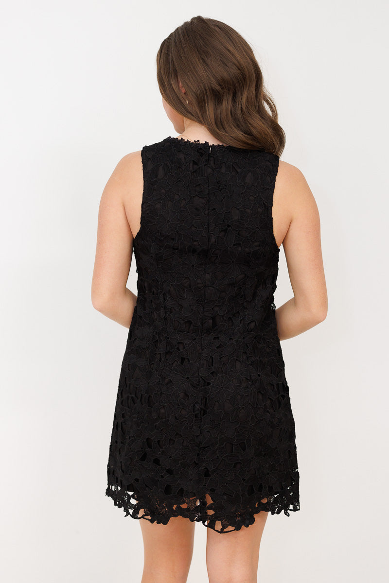 FINAL SALE Lottie Lace Sleeveless Embellished Dress in Black