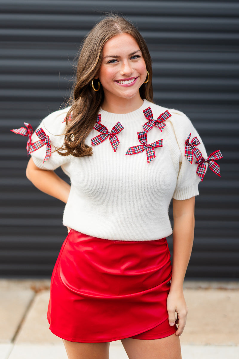 Tiffany Ruched Mini Skirt in Red