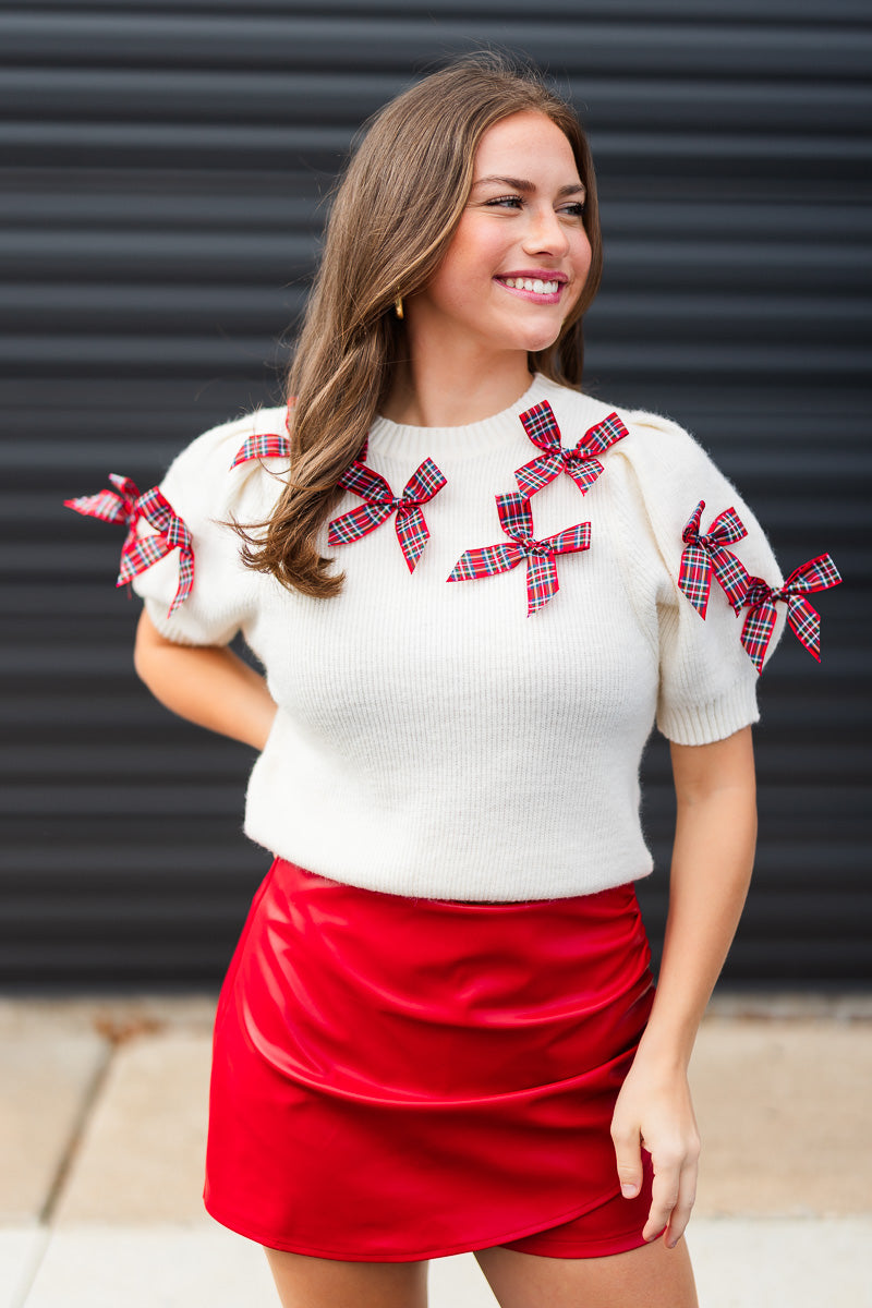 Tiffany Ruched Mini Skirt in Red