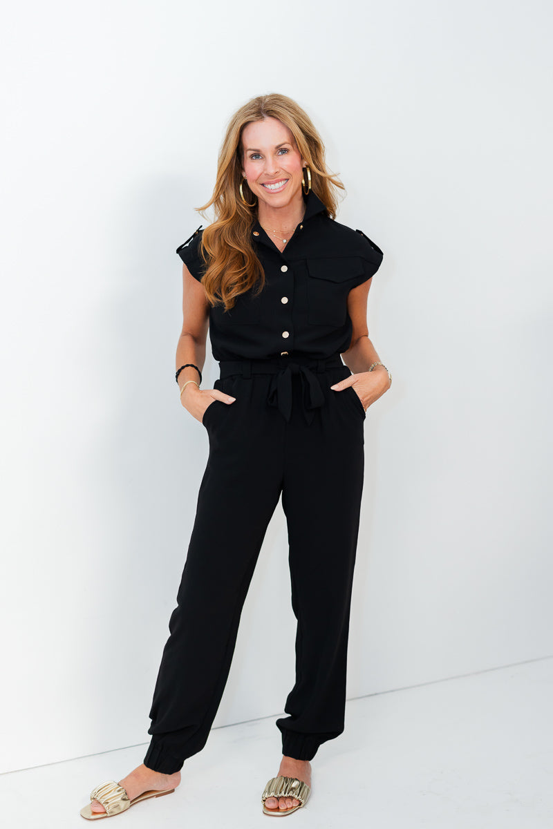 FINAL SALE Mae Belted Jumpsuit in Noir