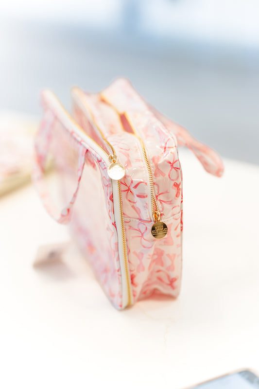 FINAL SALE Clear Coat Toiletry Case in Pink Bows