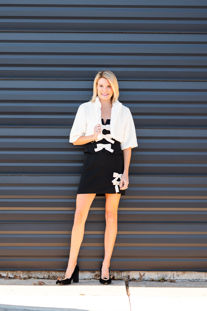 FINAL SALE Vicki Ribbon Detail Tube Top in Black/Cream