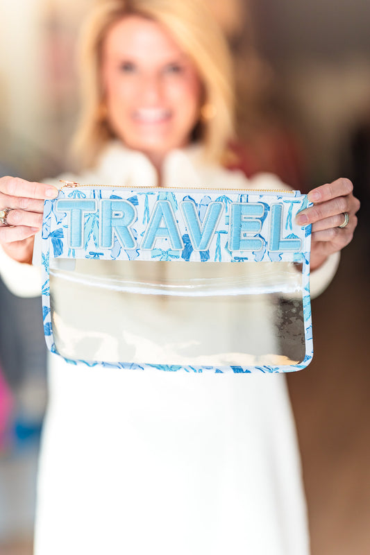 FINAL SALE Travel Blue Bow Clear Pouch