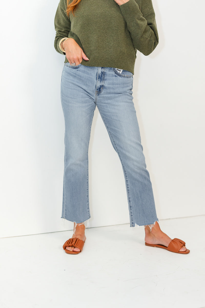 FINAL SALE Shy Girl High Rise Crop Flare in Light Beam
