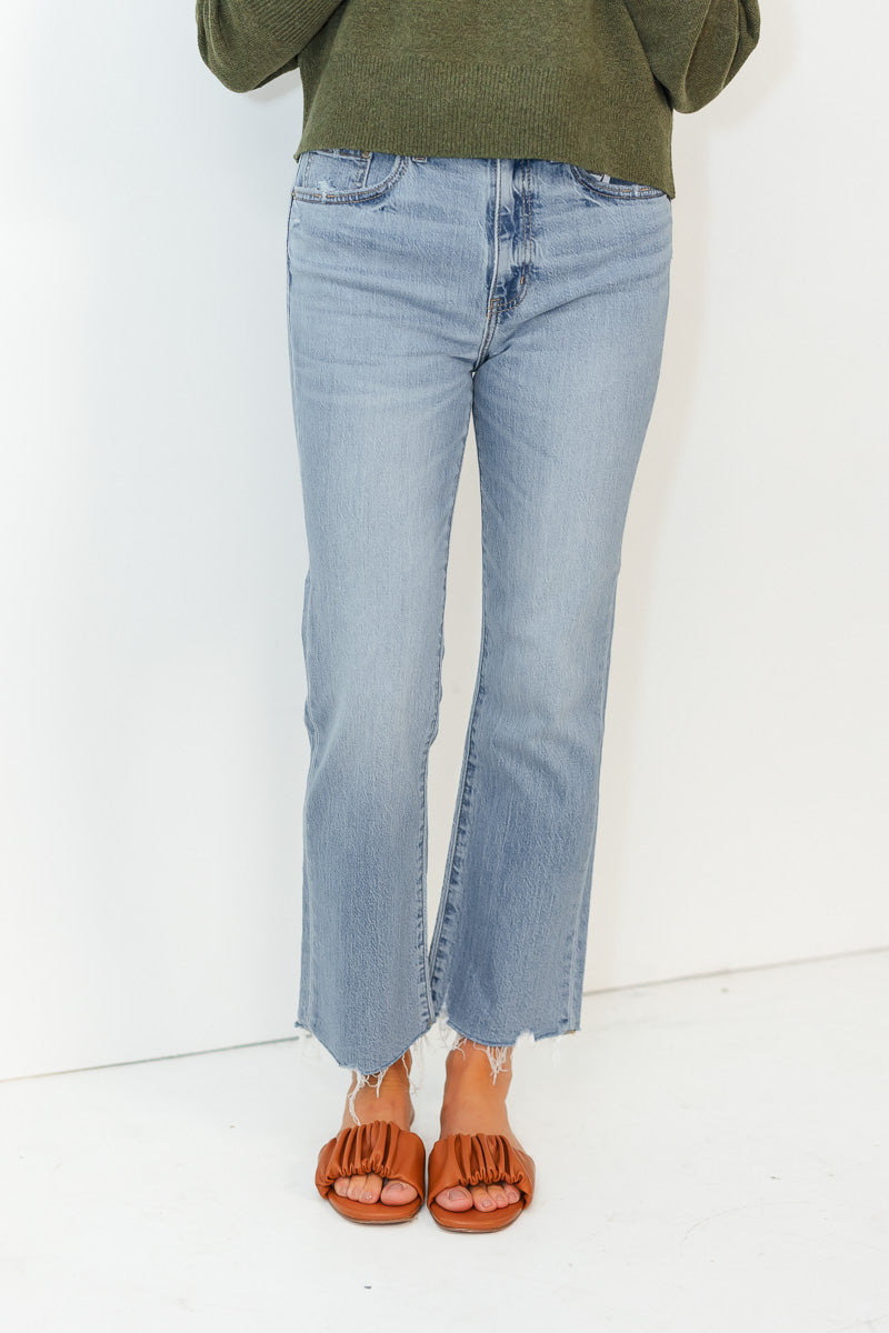 FINAL SALE Shy Girl High Rise Crop Flare in Light Beam