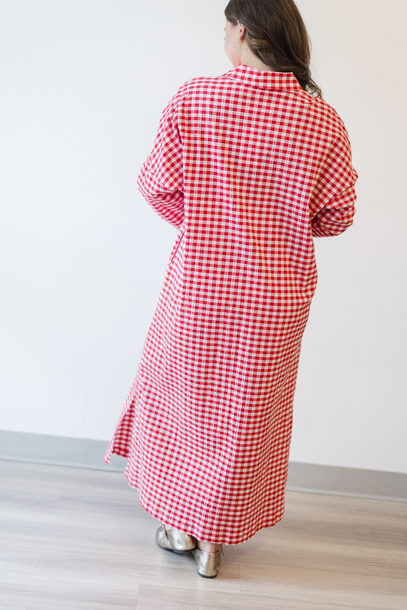 Regan Seersucker Gingham Maxi in Red