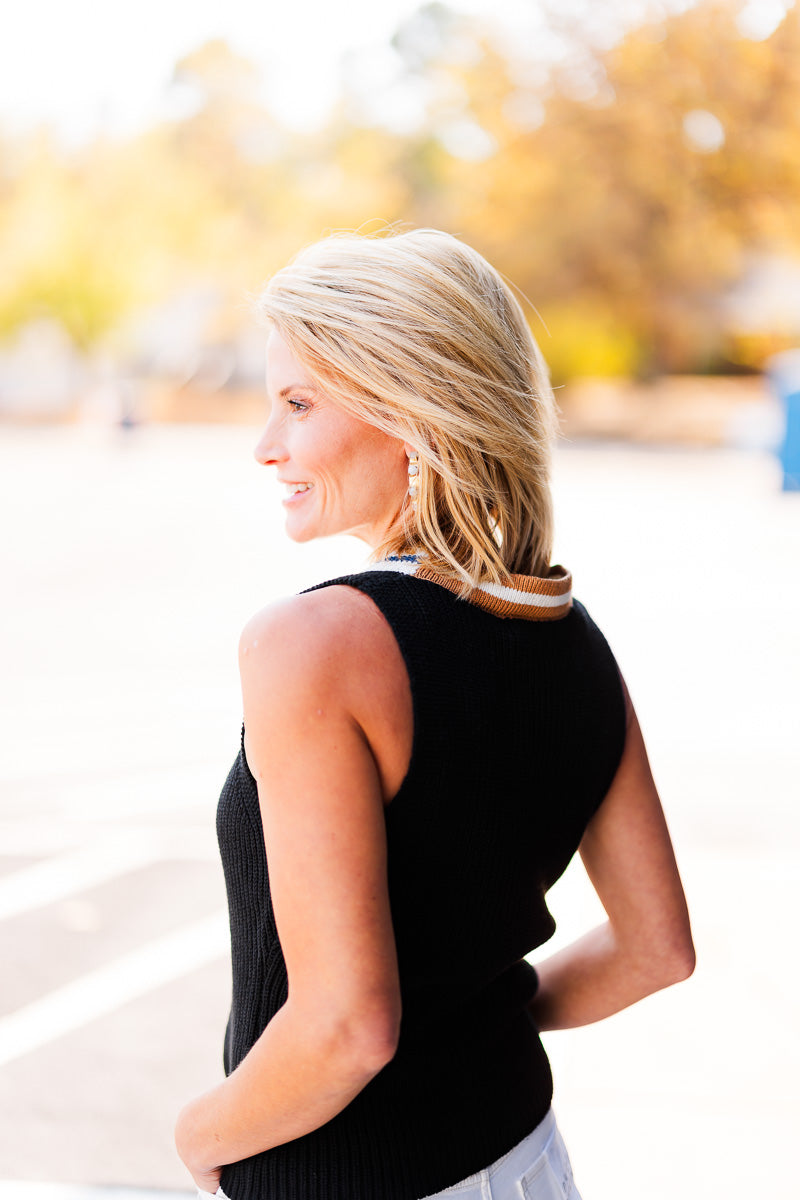 FINAL SALE Ace Button Up Sweater Vest in Black