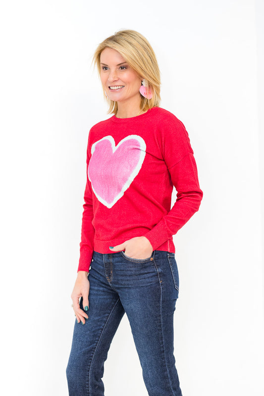 FINAL SALE Enzyme Wash Heart Crew in Red