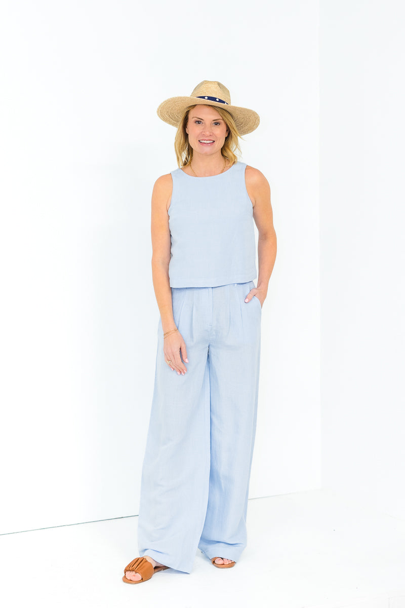 FINAL SALE Birdie Linen Swing Top in Blue