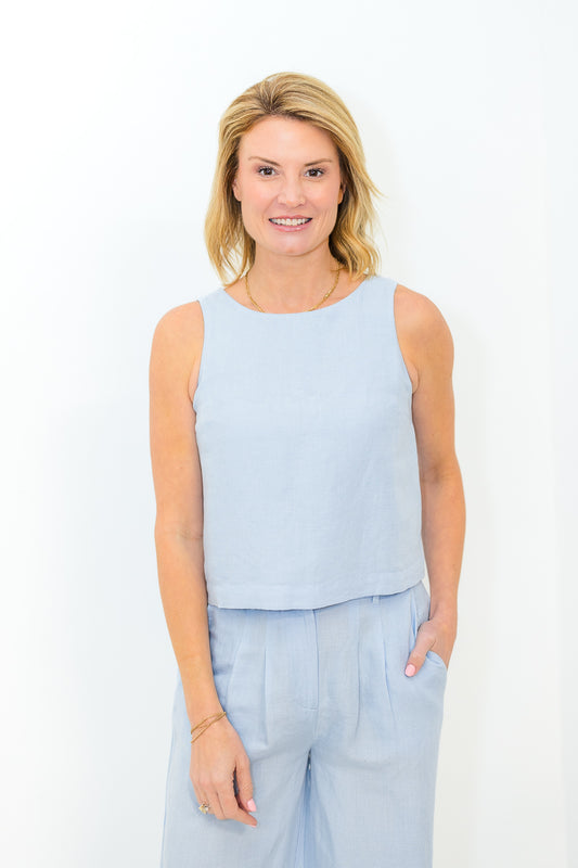 FINAL SALE Birdie Linen Swing Top in Blue