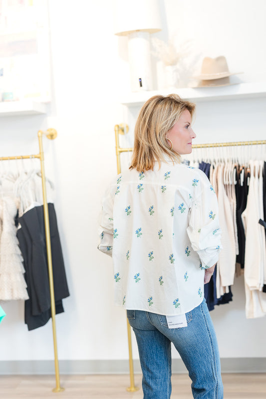 FINAL SALE Oversized Top in Blue Green Floral