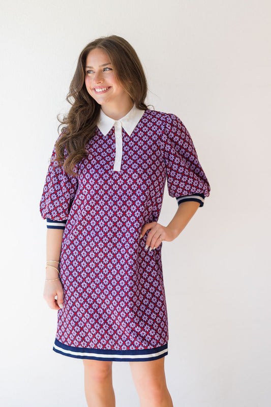 Poplin Contrast Collar Floral Knit Dress