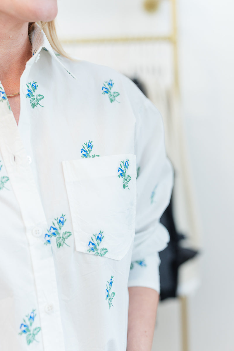 FINAL SALE Oversized Top in Blue Green Floral