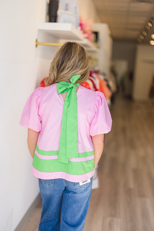 Blair Blouse in Pink and Green