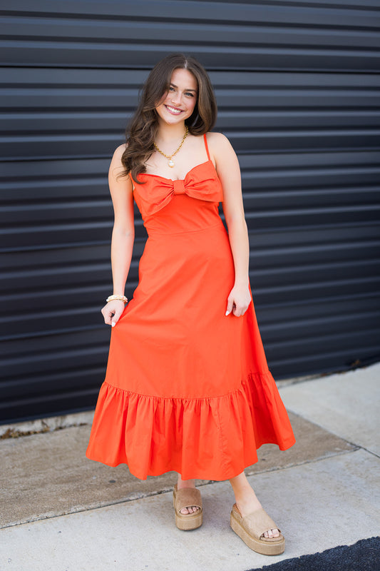 Jenny Bow Detail Midi in Orange