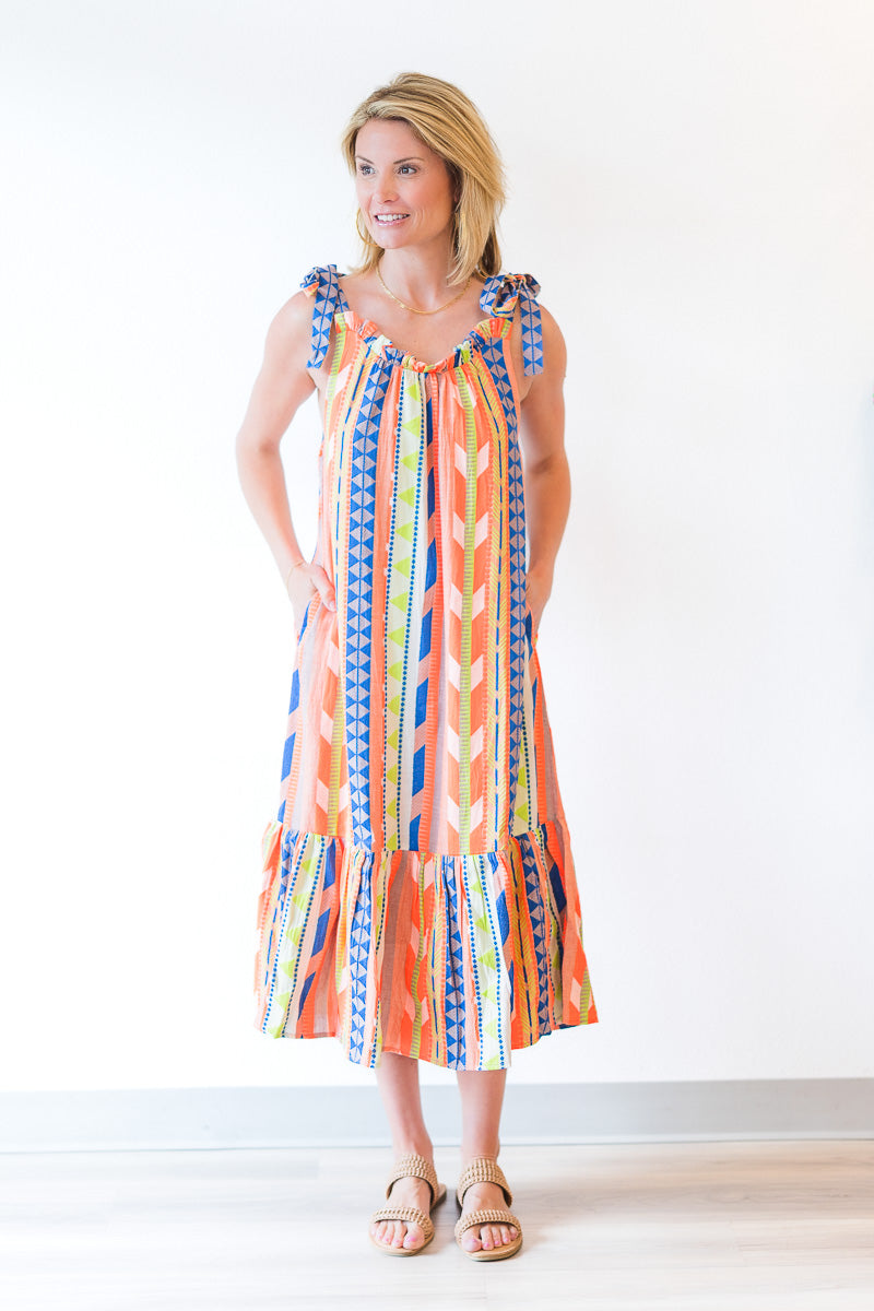 FINAL SALE Lyla Tie Strap Dress in Geometric Print