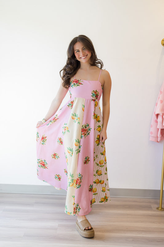 Marisa Color Block Dress in Yellow & Pink