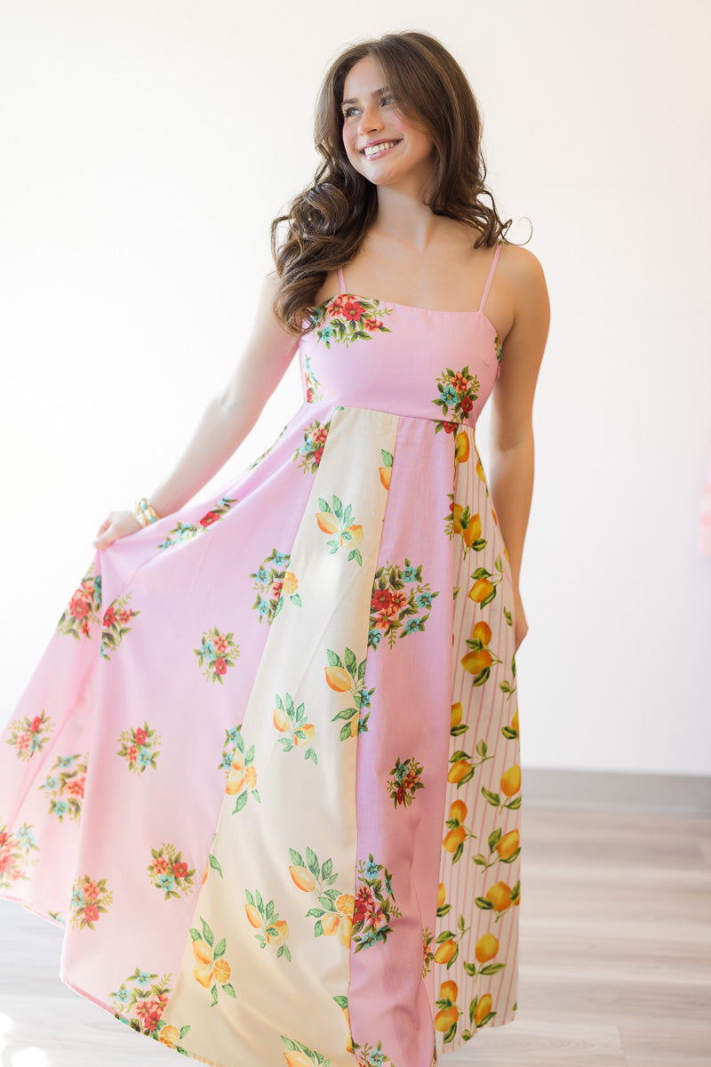 Marisa Color Block Dress in Yellow & Pink