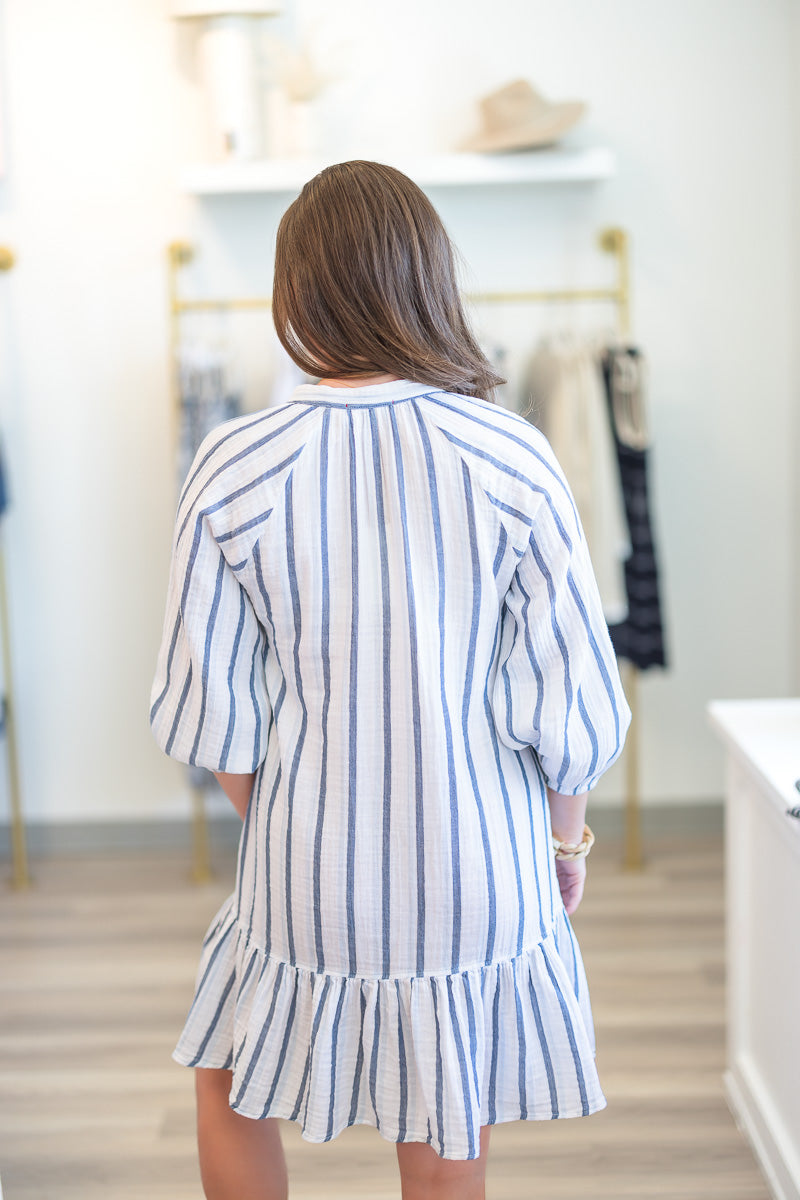 FINAL SALE Alice Dress in White/Blue Stripe