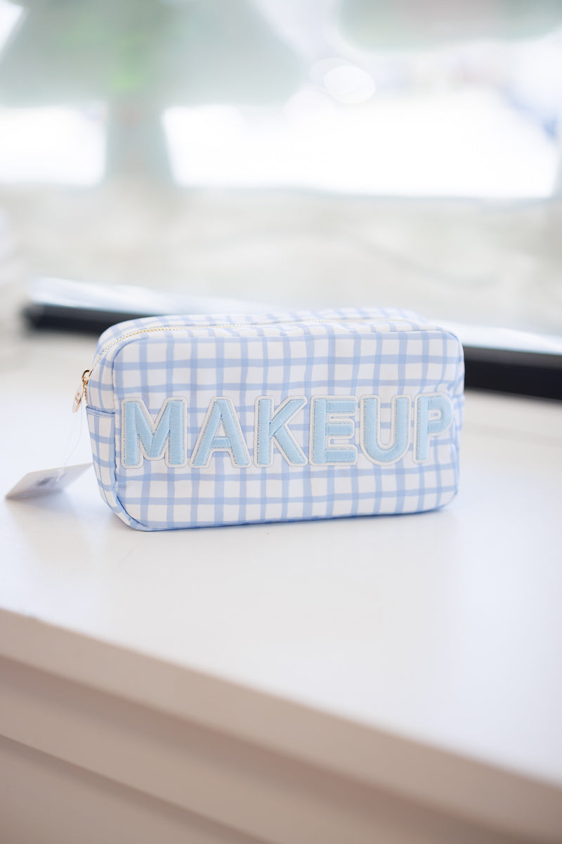 Makeup Bag in Blue Trellis