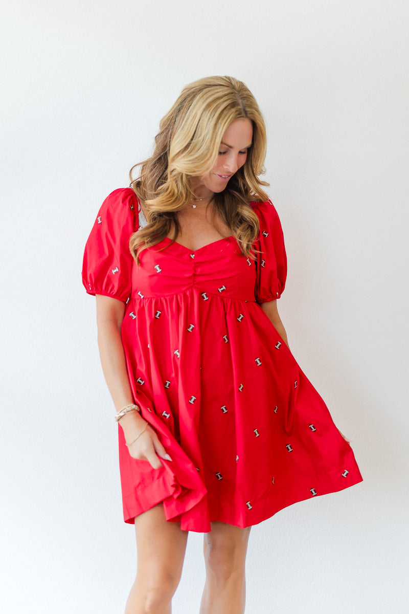 Puff Sleeve Football Dress in Red