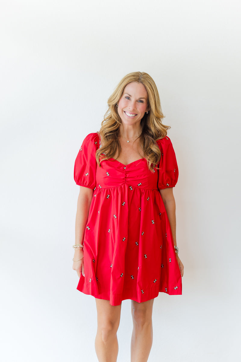 Puff Sleeve Football Dress in Red