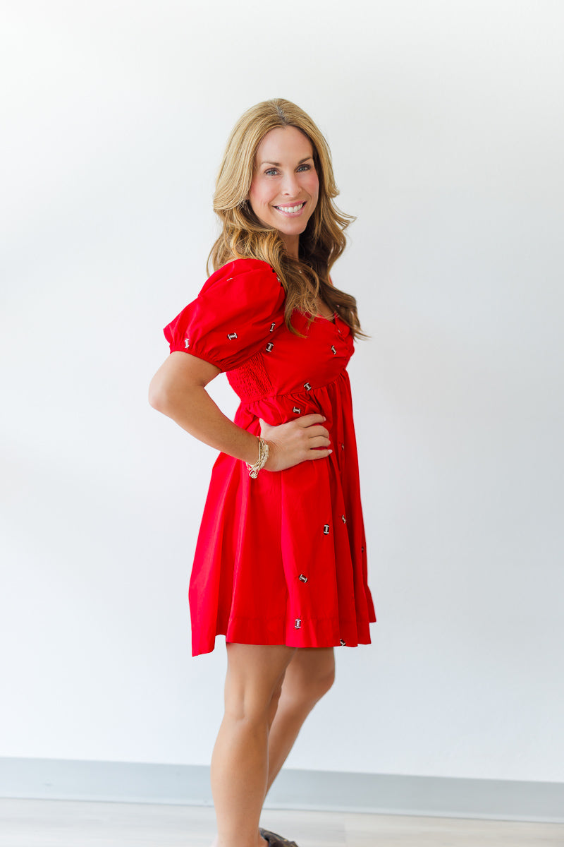 Puff Sleeve Football Dress in Red
