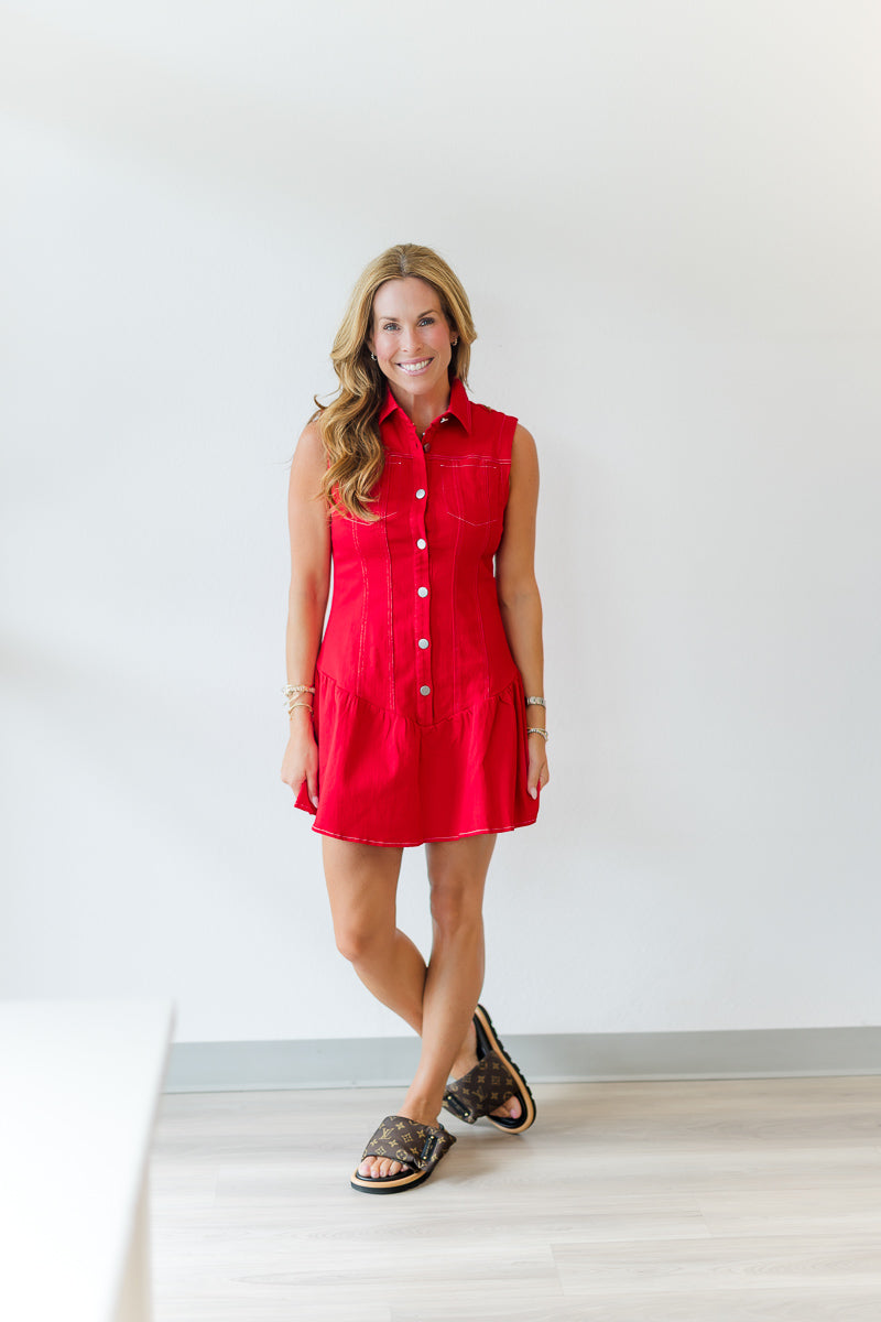 Game Day Mini Dress w/Shorts Lining in Red