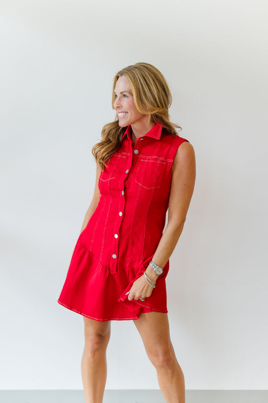 Game Day Mini Dress w/Shorts Lining in Red
