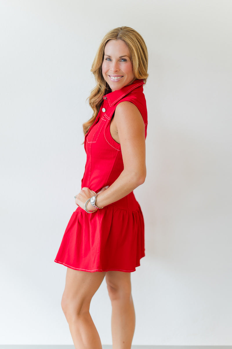 Game Day Mini Dress w/Shorts Lining in Red