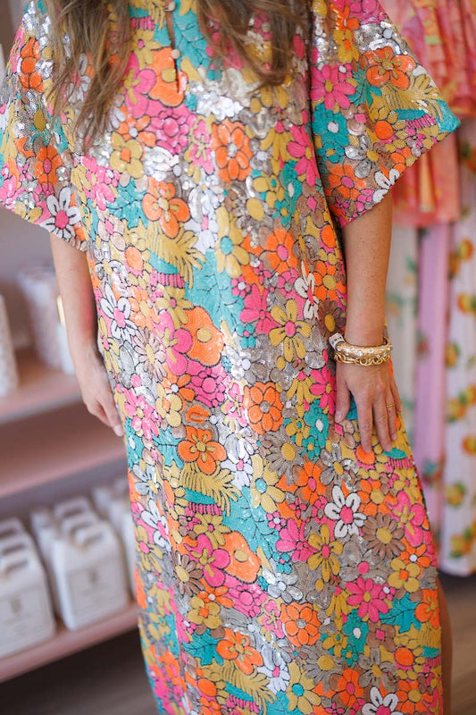 Leighton Coral Cascade Maxi Dress