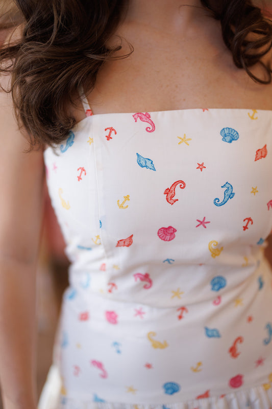 Coastal Print Smocked Top