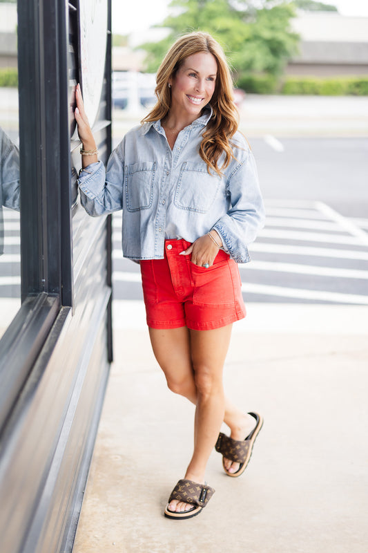VALLEY GIRL HIGH RISE SHORT IN CHERRY