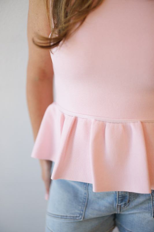 Pretty in Pink Peplum Knit Top
