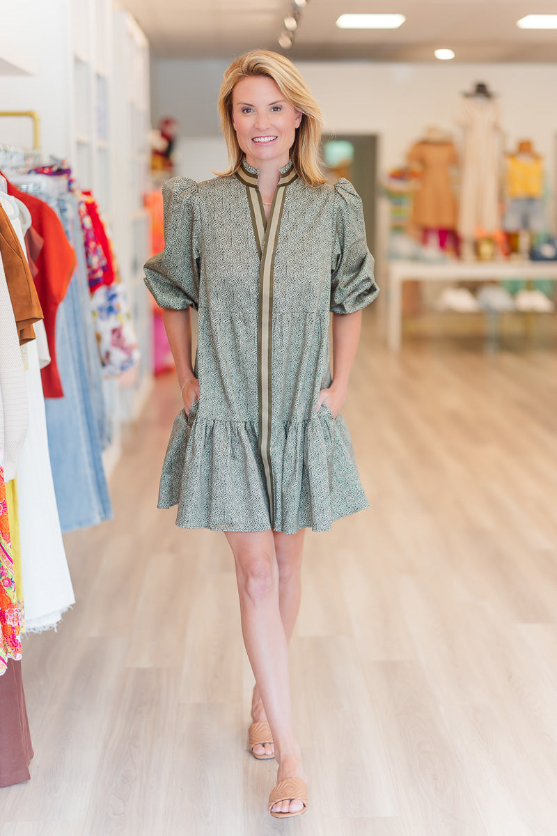 Sadie Dress in Green Tonal Monogram
