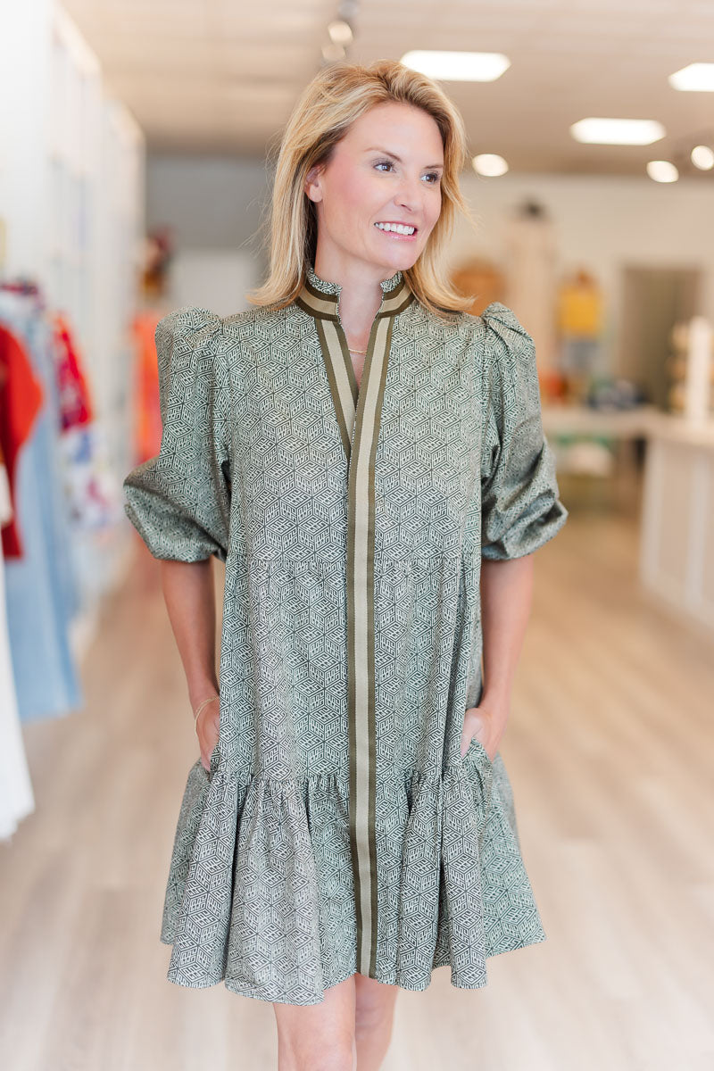 Sadie Dress in Green Tonal Monogram