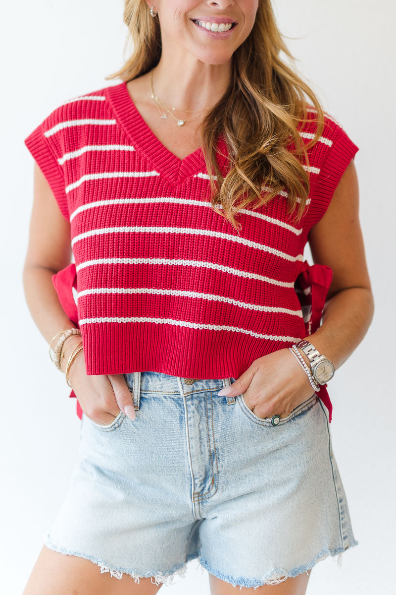Side Tie Sweater Vest in Red