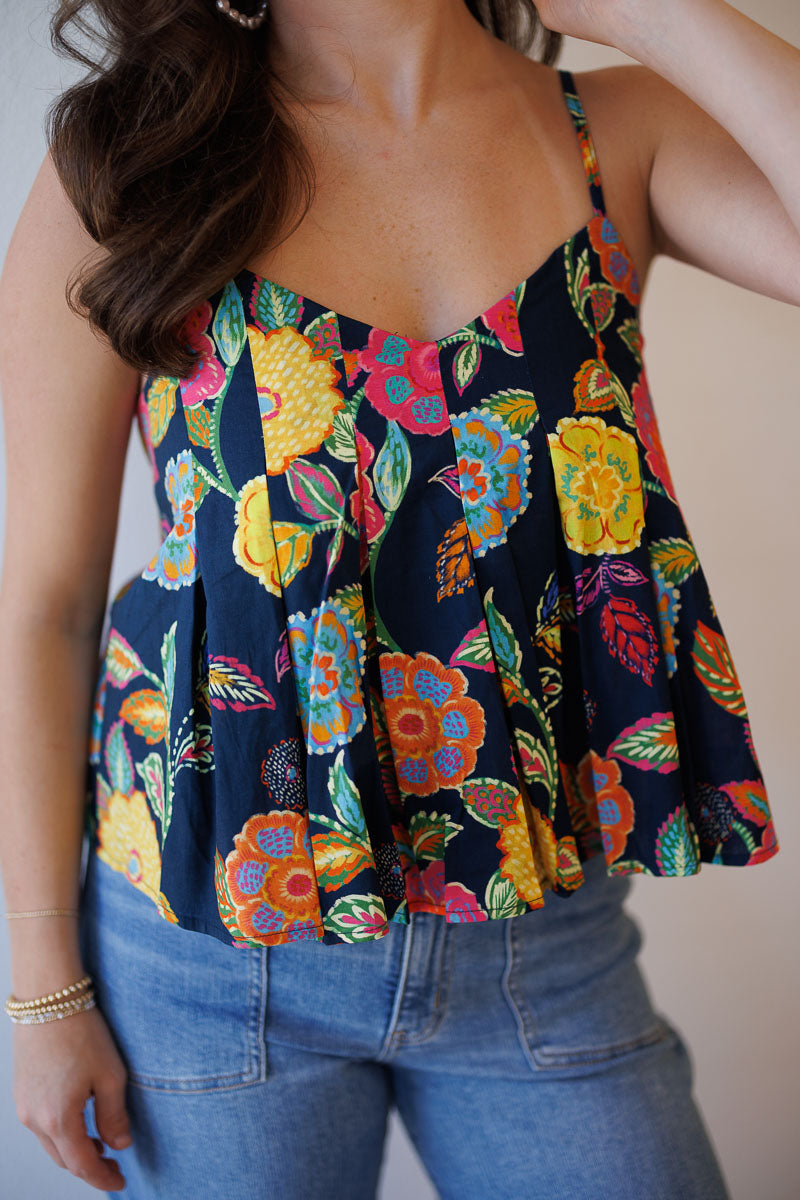 Midnight Bloom Pleated Tank